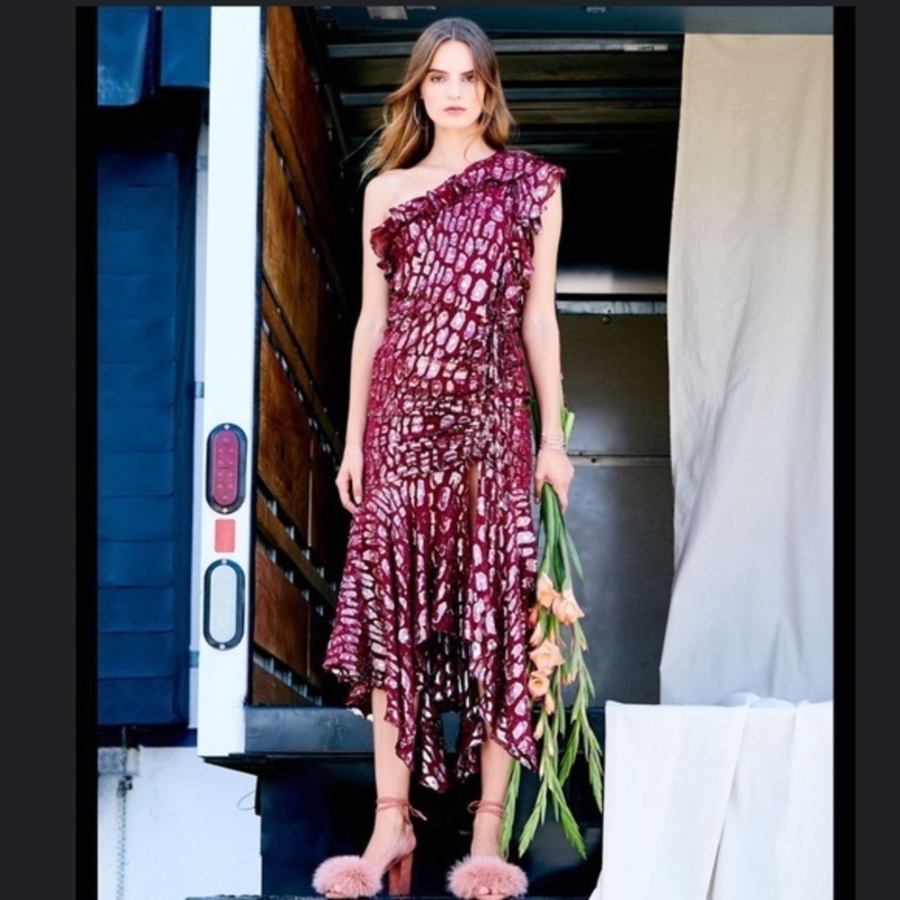 Veronica Beard Burgundy One Shoulder Dress